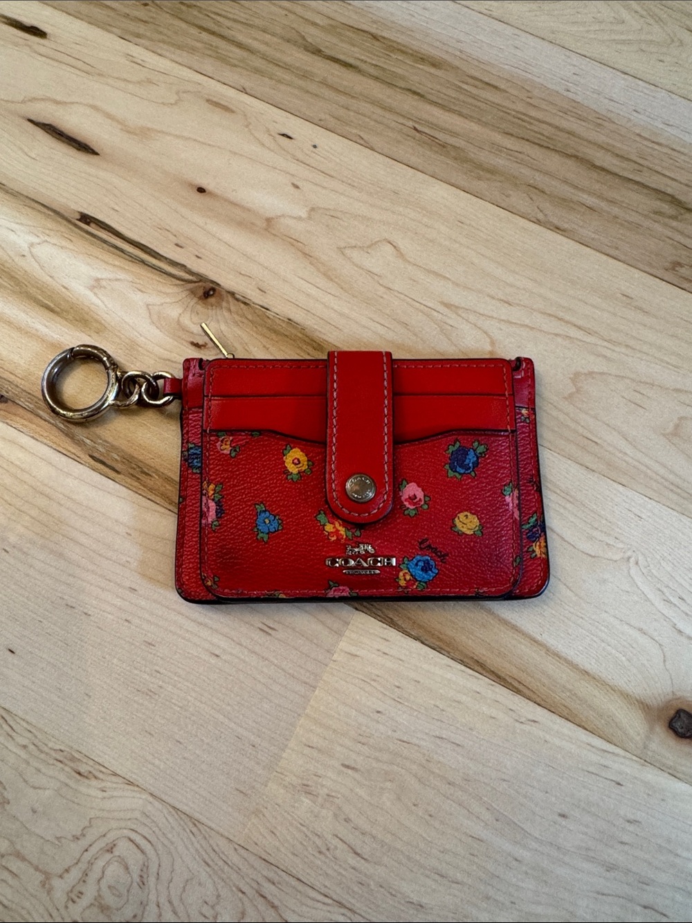 Red Coach Attachment Card Case Wallet-mini vintage rose print